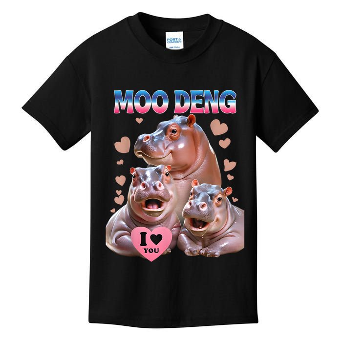 Moo Deng I Love You Hippo Kids T-Shirt