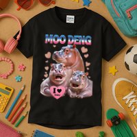 Moo Deng I Love You Hippo Kids T-Shirt