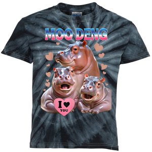 Moo Deng I Love You Hippo Kids Tie-Dye T-Shirt