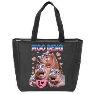 Moo Deng I Love You Hippo Zip Tote Bag