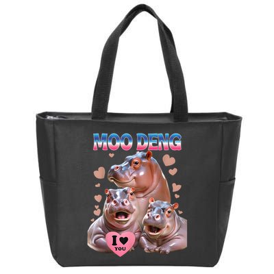 Moo Deng I Love You Hippo Zip Tote Bag