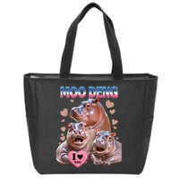 Moo Deng I Love You Hippo Zip Tote Bag