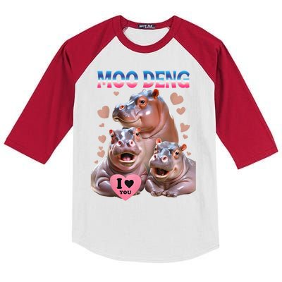 Moo Deng I Love You Hippo Kids Colorblock Raglan Jersey