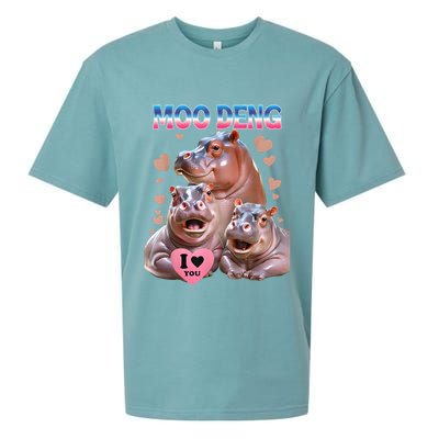 Moo Deng I Love You Hippo Sueded Cloud Jersey T-Shirt