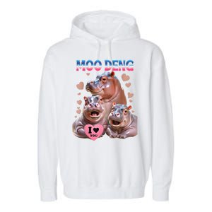 Moo Deng I Love You Hippo Garment-Dyed Fleece Hoodie