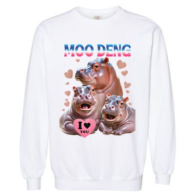 Moo Deng I Love You Hippo Garment-Dyed Sweatshirt
