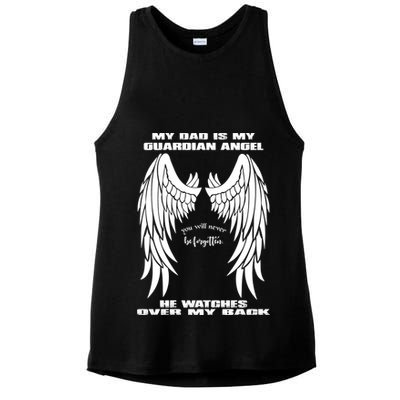 My Dad Is My Guardian Angel - Text on Back Ladies PosiCharge Tri-Blend Wicking Tank