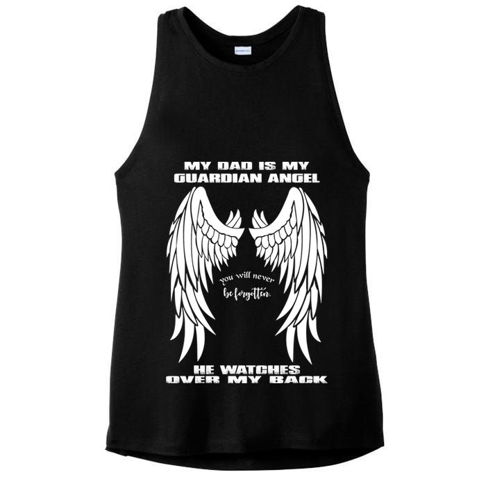 My Dad Is My Guardian Angel - Text on Back Ladies PosiCharge Tri-Blend Wicking Tank