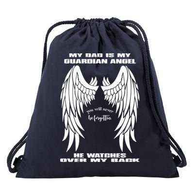 My Dad Is My Guardian Angel - Text on Back Drawstring Bag