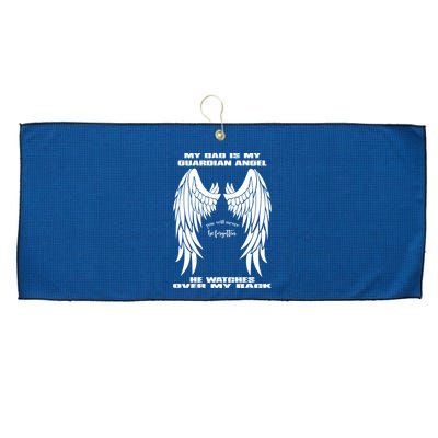 My Dad Is My Guardian Angel - Text on Back Large Microfiber Waffle Golf Towel