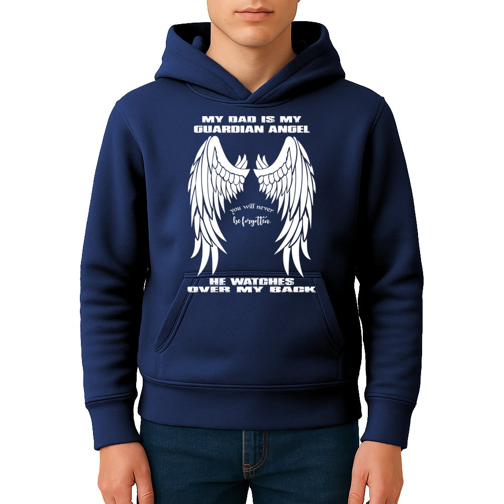 My Dad Is My Guardian Angel - Text on Back Kids Hoodie