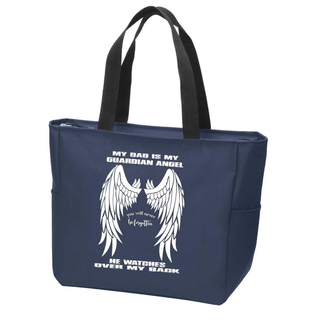 My Dad Is My Guardian Angel - Text on Back Zip Tote Bag