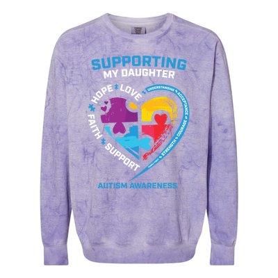 Mom Dad I Wear Blue Daughter Autism Awareness Puzzle Piece Great Gift Colorblast Crewneck Sweatshirt