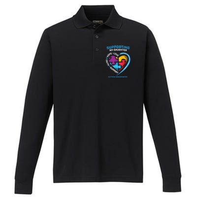 Mom Dad I Wear Blue Daughter Autism Awareness Puzzle Piece Great Gift Performance Long Sleeve Polo