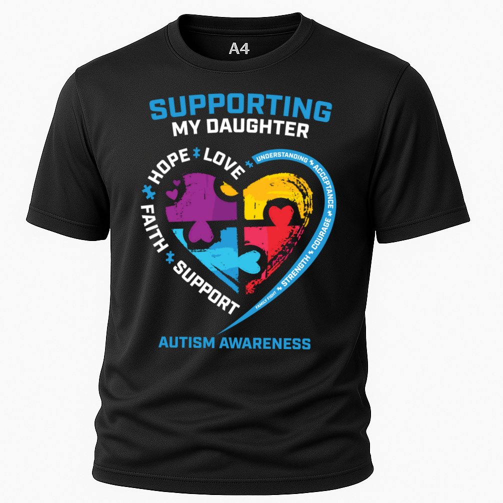 Mom Dad I Wear Blue Daughter Autism Awareness Puzzle Piece Great Gift Cooling Performance Crew T-Shirt