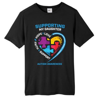 Mom Dad I Wear Blue Daughter Autism Awareness Puzzle Piece Great Gift Tall Fusion ChromaSoft Performance T-Shirt