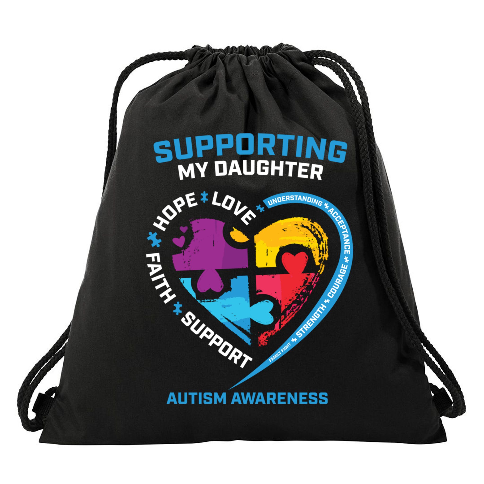 Mom Dad I Wear Blue Daughter Autism Awareness Puzzle Piece Great Gift Drawstring Bag