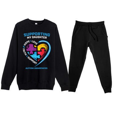 Mom Dad I Wear Blue Daughter Autism Awareness Puzzle Piece Great Gift Premium Crewneck Sweatsuit Set