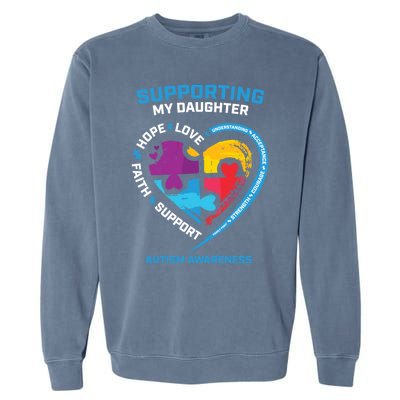 Mom Dad I Wear Blue Daughter Autism Awareness Puzzle Piece Great Gift Garment-Dyed Sweatshirt