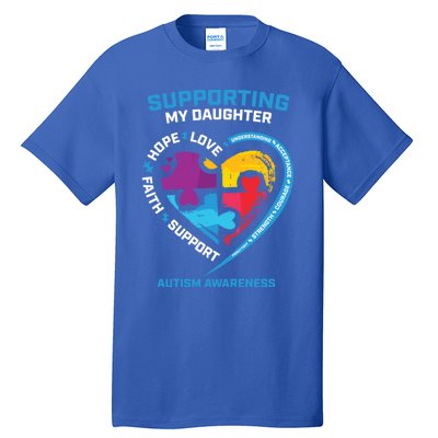 Mom Dad I Wear Blue Daughter Autism Awareness Puzzle Piece Great Gift Tall T-Shirt