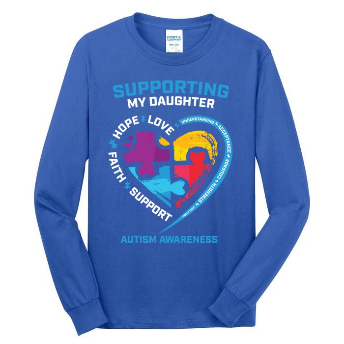 Mom Dad I Wear Blue Daughter Autism Awareness Puzzle Piece Great Gift Tall Long Sleeve T-Shirt