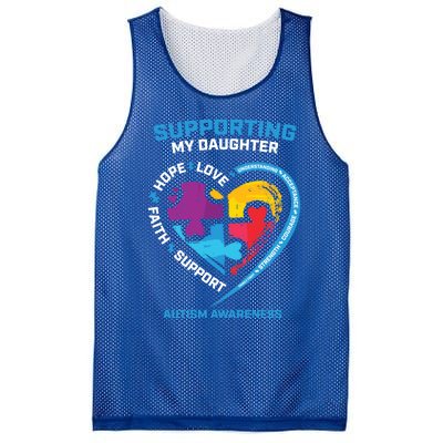 Mom Dad I Wear Blue Daughter Autism Awareness Puzzle Piece Great Gift Mesh Reversible Basketball Jersey Tank