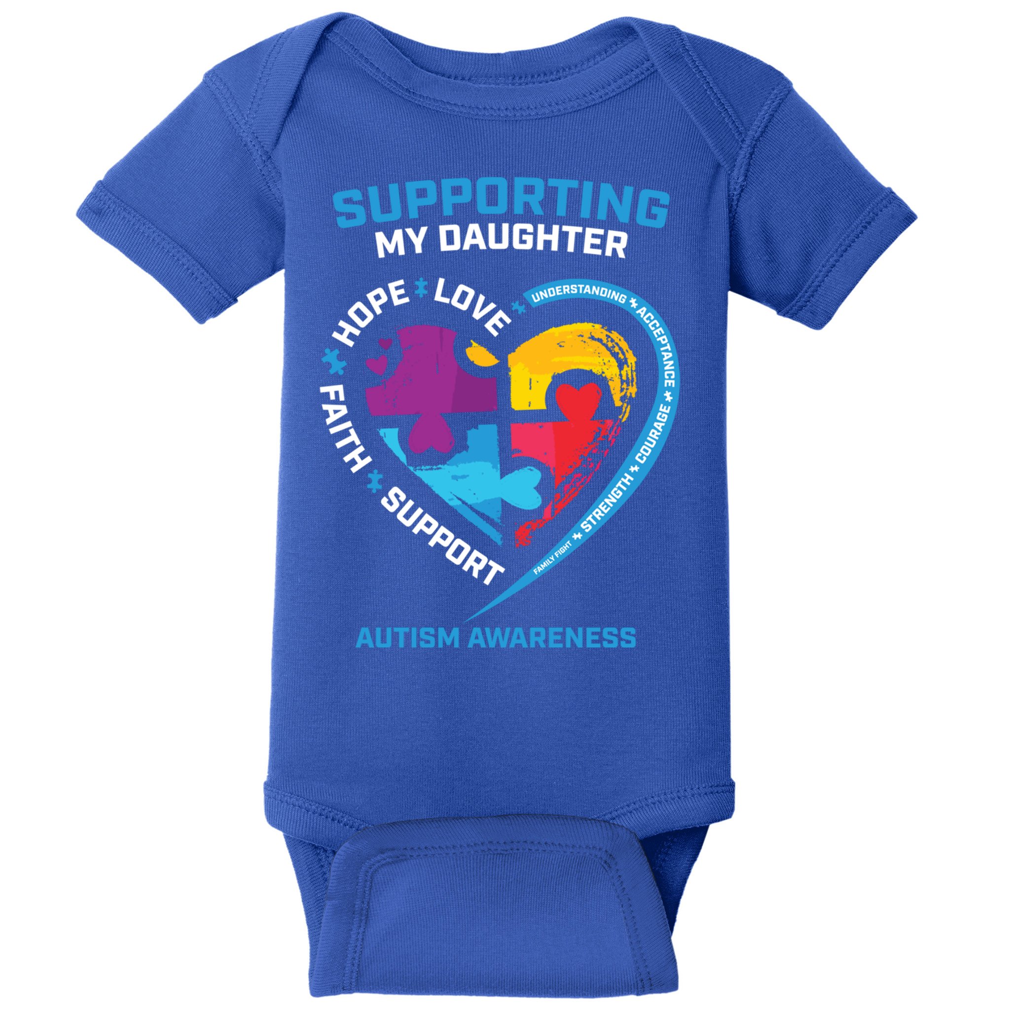 Mom Dad I Wear Blue Daughter Autism Awareness Puzzle Piece Great Gift Baby Bodysuit