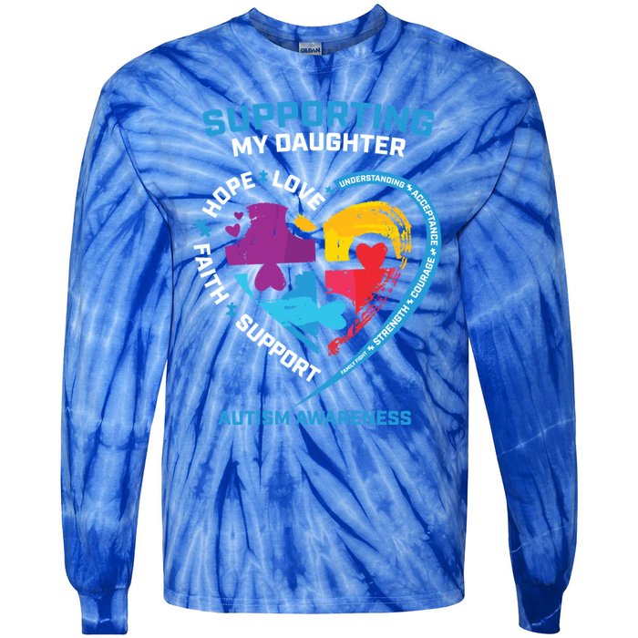 Mom Dad I Wear Blue Daughter Autism Awareness Puzzle Piece Great Gift Tie-Dye Long Sleeve Shirt