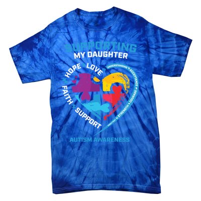 Mom Dad I Wear Blue Daughter Autism Awareness Puzzle Piece Great Gift Tie-Dye T-Shirt