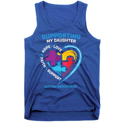 Mom Dad I Wear Blue Daughter Autism Awareness Puzzle Piece Great Gift Tank Top