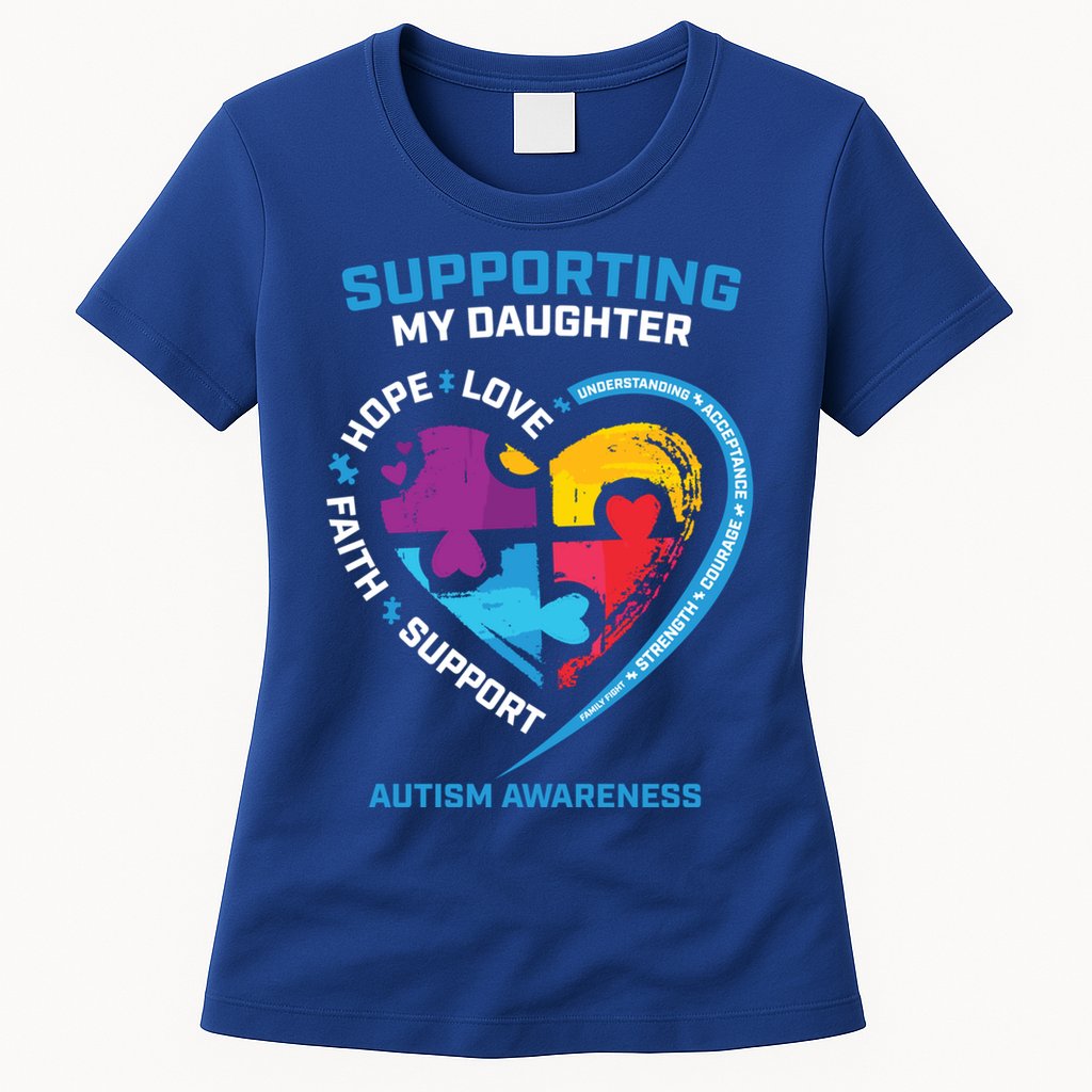 Mom Dad I Wear Blue Daughter Autism Awareness Puzzle Piece Great Gift Womens T-Shirt