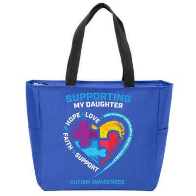 Mom Dad I Wear Blue Daughter Autism Awareness Puzzle Piece Great Gift Zip Tote Bag