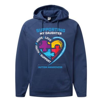 Mom Dad I Wear Blue Daughter Autism Awareness Puzzle Piece Great Gift Performance Fleece Hoodie