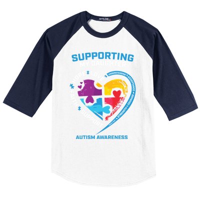 Mom Dad I Wear Blue Daughter Autism Awareness Puzzle Piece Great Gift Baseball Sleeve Shirt