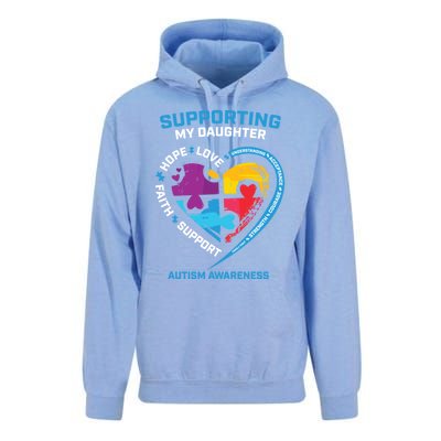 Mom Dad I Wear Blue Daughter Autism Awareness Puzzle Piece Great Gift Unisex Surf Hoodie