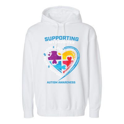 Mom Dad I Wear Blue Daughter Autism Awareness Puzzle Piece Great Gift Garment-Dyed Fleece Hoodie