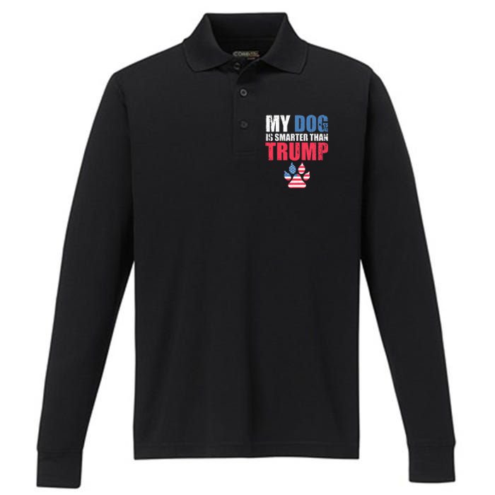 My Dog Is Smarter Than Your President Trump Funny Anti Trump Performance Long Sleeve Polo