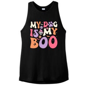 My Dog Is My Boo Halloween Funny Groovy Dog Halloween Gift Ladies PosiCharge Tri-Blend Wicking Tank