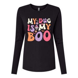 My Dog Is My Boo Halloween Funny Groovy Dog Halloween Gift Womens Cotton Relaxed Long Sleeve T-Shirt