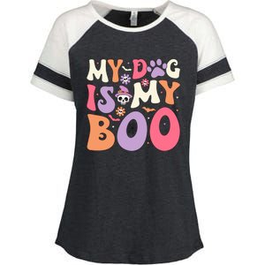 My Dog Is My Boo Halloween Funny Groovy Dog Halloween Gift Enza Ladies Jersey Colorblock Tee