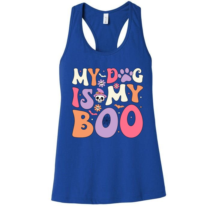 My Dog Is My Boo Halloween Funny Groovy Dog Halloween Gift Women's Racerback Tank