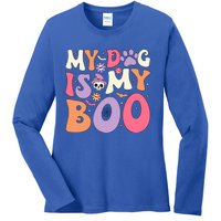 My Dog Is My Boo Halloween Funny Groovy Dog Halloween Gift Ladies Long Sleeve Shirt