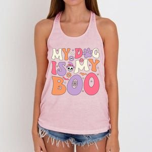 My Dog Is My Boo Halloween Funny Groovy Dog Halloween Gift Women's Knotted Racerback Tank