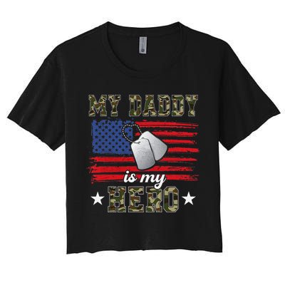 My Daddy Is My Hero Military Dad American Flag Army Proud Ar Crop Top