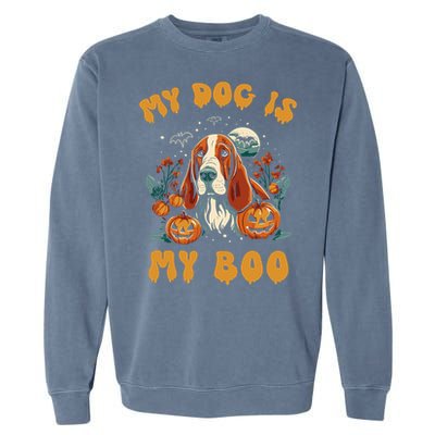 My Dog Is My Boo Halloween Pumpkin Basset Hound Halloween Cute Gift Garment-Dyed Sweatshirt