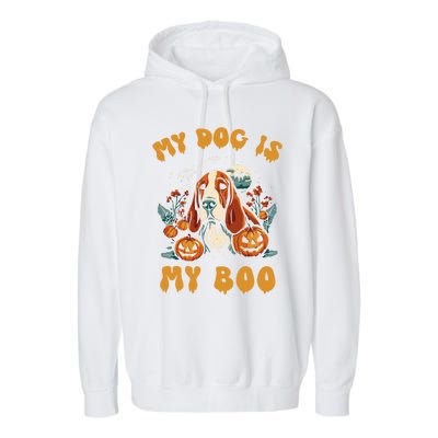 My Dog Is My Boo Halloween Pumpkin Basset Hound Halloween Cute Gift Garment-Dyed Fleece Hoodie