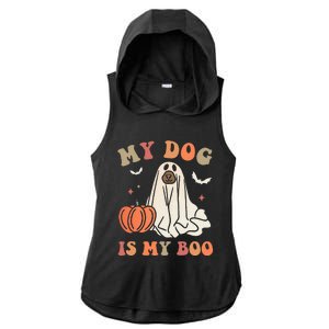 My Dog Is My Boo Spooky Season Ghost Halloween Groovy Retro Ladies PosiCharge Tri-Blend Wicking Draft Hoodie Tank