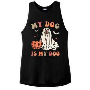 My Dog Is My Boo Spooky Season Ghost Halloween Groovy Retro Ladies PosiCharge Tri-Blend Wicking Tank