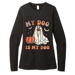 My Dog Is My Boo Spooky Season Ghost Halloween Groovy Retro Womens CVC Long Sleeve Shirt