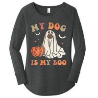 My Dog Is My Boo Spooky Season Ghost Halloween Groovy Retro Women's Perfect Tri Tunic Long Sleeve Shirt